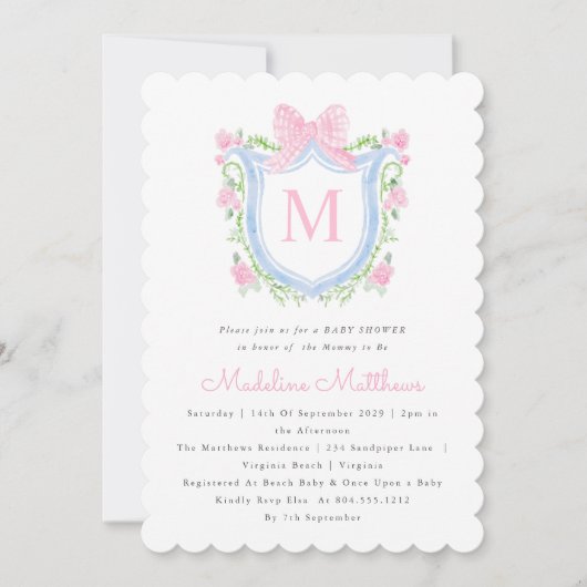 Invitation Baby shower de crête rose et bleu aquarelle (Devant)