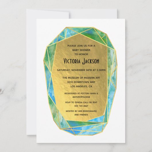 Invitation Baby shower de cristal géométrique Gem Stone Gold (Devant)