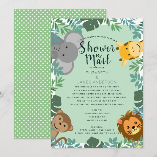 Invitation Baby shower de critères de jungle par courrier (Devant / Derrière)