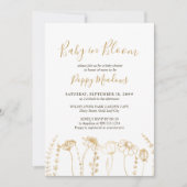 Invitation Baby shower de croquis Fleur sauvage en or en fleu (Devant)