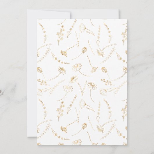 Invitation Baby shower de croquis Fleur sauvage en or en fleu (Dos)