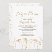 Invitation Baby shower de croquis Fleur sauvage en or en fleu (Devant / Derrière)