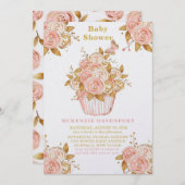 Invitation Baby shower de cupcake floral rose et or (Devant / Derrière)