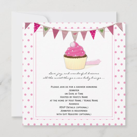 Invitation Baby shower de Cupcake rose (Devant)