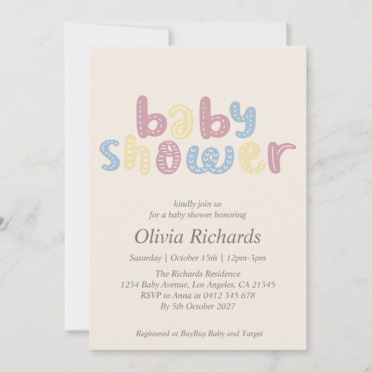 Invitation Baby shower de Cute Boho (Devant)