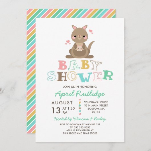 Invitation Baby shower de Cute Kangaroo (Devant / Derrière)