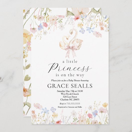 Invitation baby shower de cygne (Devant / Derrière)