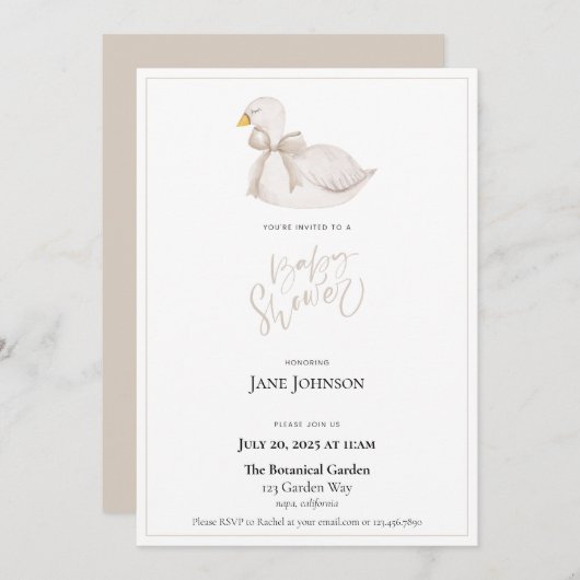 Invitation Baby shower de cygne (Devant / Derrière)