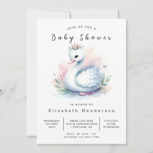Invitation Baby shower de cygne à impression Boho (Devant)