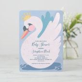 Invitation Baby shower de cygne bleu (Debout devant)