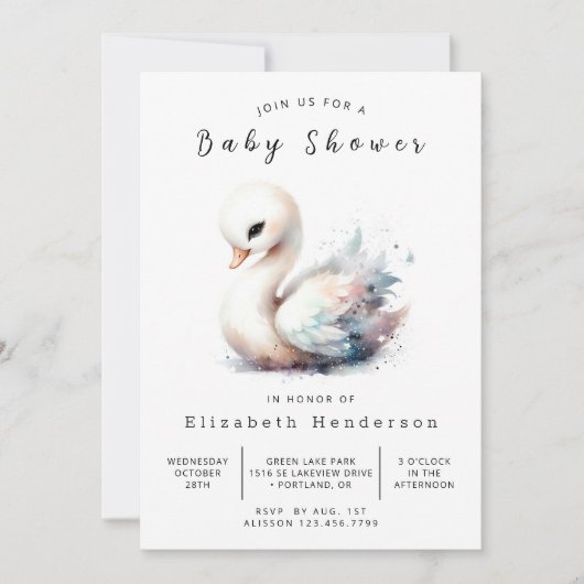 Invitation Baby shower de cygne en ligne simple (Devant)