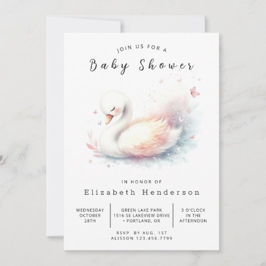 Invitation Baby shower de cygne imprimé enchâssé (Devant)