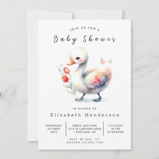 Invitation Baby shower de cygne modifiable classique (Devant)