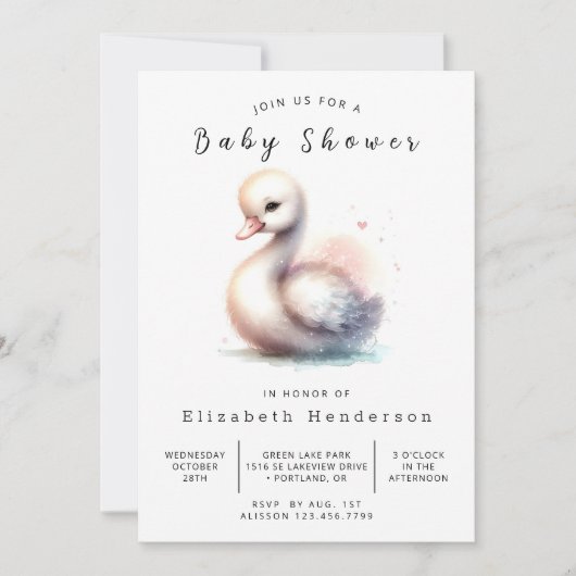 Invitation Baby shower de cygne modifiable classique (Devant)