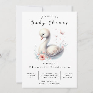 Invitation Baby shower de cygne modifiable gracieux
