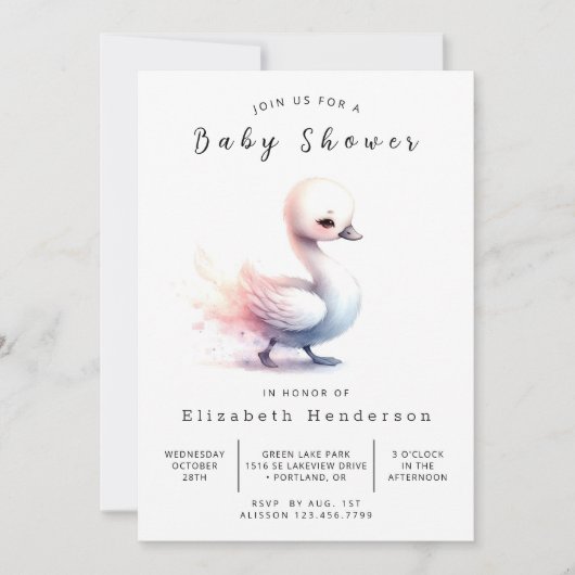 Invitation Baby shower de cygne modifiable Whimsy (Devant)