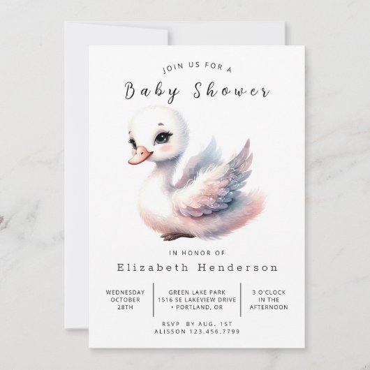 Invitation Baby shower de cygne modifiable Whimsy (Devant)