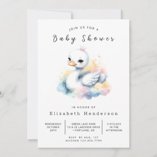 Invitation Baby shower de cygne numérique Whimsy (Devant)