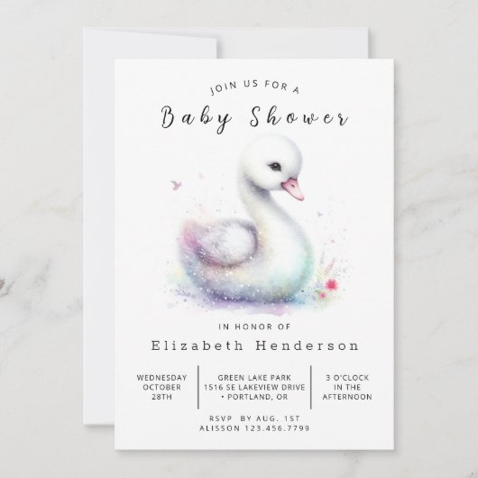 Invitation Baby shower de cygne personnalisé unique (Devant)