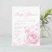 Invitation Baby shower de cygne rose (Debout devant)