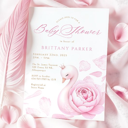 Invitation Baby shower de cygne rose