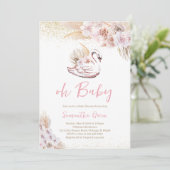 Invitation Baby shower de cygne rose Boho (Debout devant)