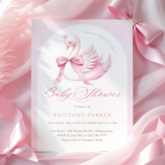 Invitation Baby shower de cygne rose Coquette