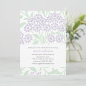 Invitation Baby shower de Damas florales violettes et vertes (Debout devant)