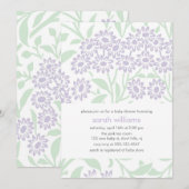 Invitation Baby shower de Damas florales violettes et vertes (Devant / Derrière)