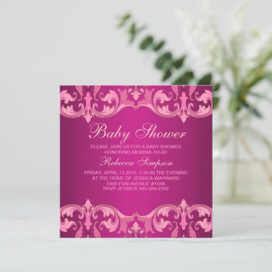 Invitation Baby shower de Damas rose (Debout devant)