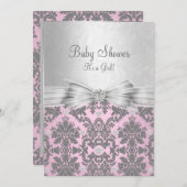 Invitation Baby shower de Damas rose et argent (Devant / Derrière)
