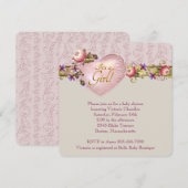 Invitation Baby shower de Damas rose ivoire (Devant / Derrière)