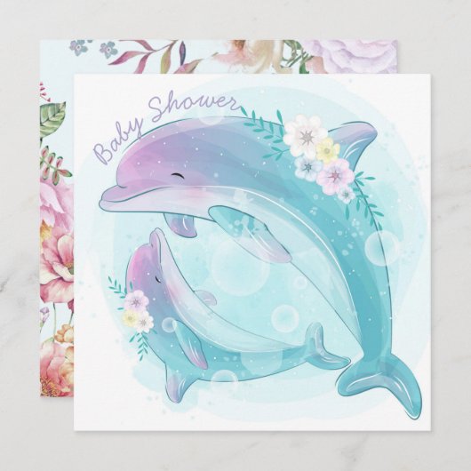 Invitation Baby shower de dauphins (Devant / Derrière)