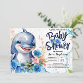 Invitation Baby shower de dauphins floraux de mer bleue (Debout devant)