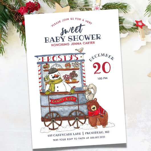 Invitation Baby shower de décembre de la forêt de motoneige d