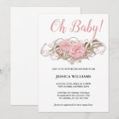 Invitation Baby shower De Décoration De Grappes Roses Romanti (Devant / Derrière)