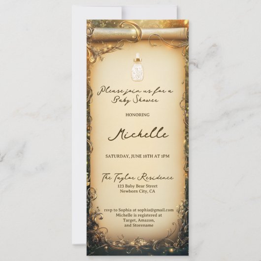 Invitation Baby shower de défilement de forêt enchantée en gr (Devant)