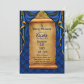 Invitation Baby shower de défilement Royal Blue & Gold Drapes (Debout devant)