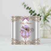 Invitation Baby shower de dentelle Brown Lavande (Debout devant)