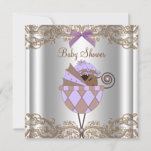 Invitation Baby shower de dentelle Brown Lavande (Devant)