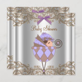 Invitation Baby shower de dentelle Brown Lavande (Devant / Derrière)