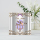 Invitation Baby shower de dentelle Brown Lavande (Debout devant)