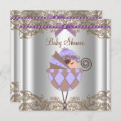 Invitation Baby shower de dentelle Brown Lavande (Devant / Derrière)