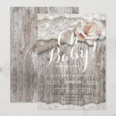 Invitation Baby shower de dentelle en bois rustique (Devant / Derrière)