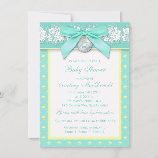 INVITATION Baby shower de dentelle florale IMPRIMÉ (Devant)