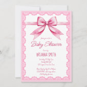 Invitation Baby shower de dentelle rétro à arc rose (Devant)