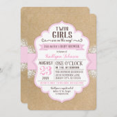 Invitation Baby shower de dentelle rose en papier Kraft (Devant / Derrière)