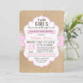 Invitation Baby shower de dentelle rose en papier Kraft (Debout devant)