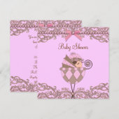 Invitation Baby shower de dentelle rose perles Brown (Devant / Derrière)