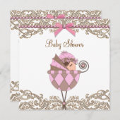 Invitation Baby shower de dentelle rose perles Brown (Devant / Derrière)